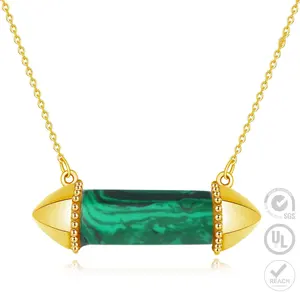 Мода 925 стерлингового серебра 18K Позолоченные ювелирные изделия зеленый натуральный камень Малахит кулон ожерелье для женщин