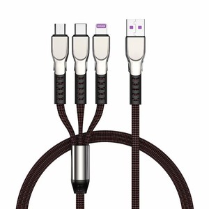 Cable de carga 3 en 1, nailon trenzado, aleación de zinc, carga rápida para teléfono móvil, tipo C, Micro Usb Lightning, 1m - Product Image 1