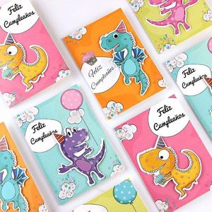 Tarjeta de Felicitación de Regreso a Clases con Diseño de Dinosaurio Musulmán de Jude Lyjenny, Papel de Arte de 250g, Impresión Offset CMYK+Lámina Dorada - Product Image 3