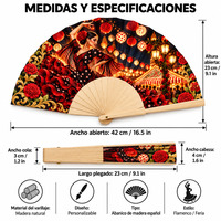 Éventail en bois de flamenco de 23 cm de haute qualité, motif rose dorée, pour danseuse, idéal pour la feria et la fiesta espagnoles