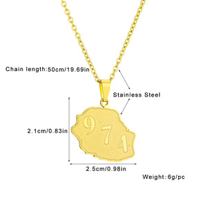 Collar con colgante de mapas de <span class=keywords><strong>Isla</strong></span> de reunión de Francia, mapa de país de reunión de acero inoxidable de Color dorado 974 - Product Image 2
