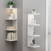 Étagère murale moderne en bois à 4 niveaux polyvalente, étagères flottantes blanches avec éclairage LED