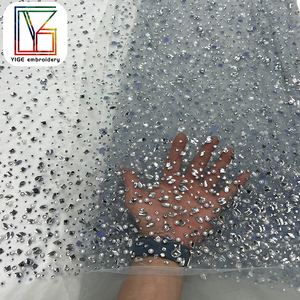 Nặng Handmade Tulle Rhinestone Ngọc Trai Lưới Ren Vải Sang Trọng Đám Cưới Cô Dâu Tinh Thể Đá Ngọc Trai Ren Vải Cho Buổi Tối Ăn Mặc - Product Image 1