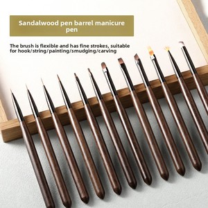 Wood Handle Nylon Nail Art Brush <b>Set</b> <b>Crimped</b> Ferrule Flat Ombre Fan Liner Brushes for Gel Decoration - Product Image 2