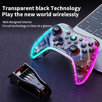 Control Inalámbrico RGB para Juegos con Motor de Vibración para Android, PC y NS, Transparente, ABS, Batería de 600mAh