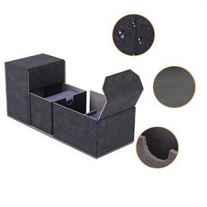 Boîte de rangement pour cartes en cuir PU, coins carrés, résistante à l'eau, étui portable pour cartes à collectionner - Product Image 1