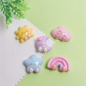 100 pièces de mini cabochons en résine à dos plat, motifs mignons de dessins animés (nuages arc-en-ciel, <span class=keywords><strong>lune</strong></span>), pour élastiques à cheveux, coques de téléphone, vêtements, bricolage et embellissements de scrapbooking - Product Image 1