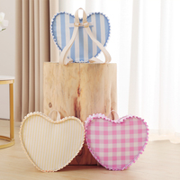 Mini sac à dos en nylon à volants en forme de cœur, à rayures gingham, rembourré, décontracté, avec fermeture éclair dorée et bretelles réglables