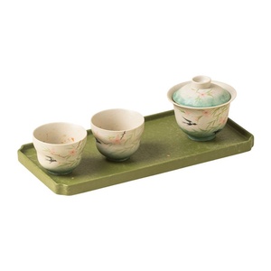 Service à thé Kung Fu en céramique sous glaçure, motif fleur de pêcher peint à la main, comprenant une tasse à thé, une théière et un bol avec couvercle, pour usage domestique - Product Image 5