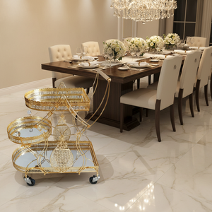 รถเข็นบุฟเฟ่ต์โลหะพรีเมียม โกลเด้น ไอรอน โมเดิร์น โฮเทล ทรอยล์ลี่ สำหรับบ้าน บาร์ ครัว และห้องรับประทานอาหาร - Product Image 3