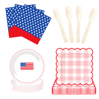 DAMAI Ensemble de fournitures pour fête du 4 juillet, kit sur le thème patriotique pour les décorations du jour de l'indépendance, assiettes, serviettes, gobelets, bannière, nappe