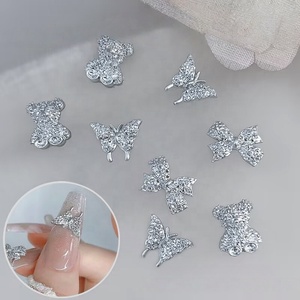 Paso Sico 10 pièces, best-seller, décoration pour ongles en résine, motifs papillon, nœud et ruban de dessin animé, plaqué argent, pour nail art et manucure - Product Image 2