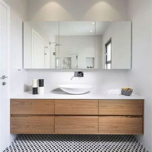 Meubles de salle de bain en noyer de style moderne haut de gamme, vasques doubles murales, armoires de salle de bain - Product Image 6