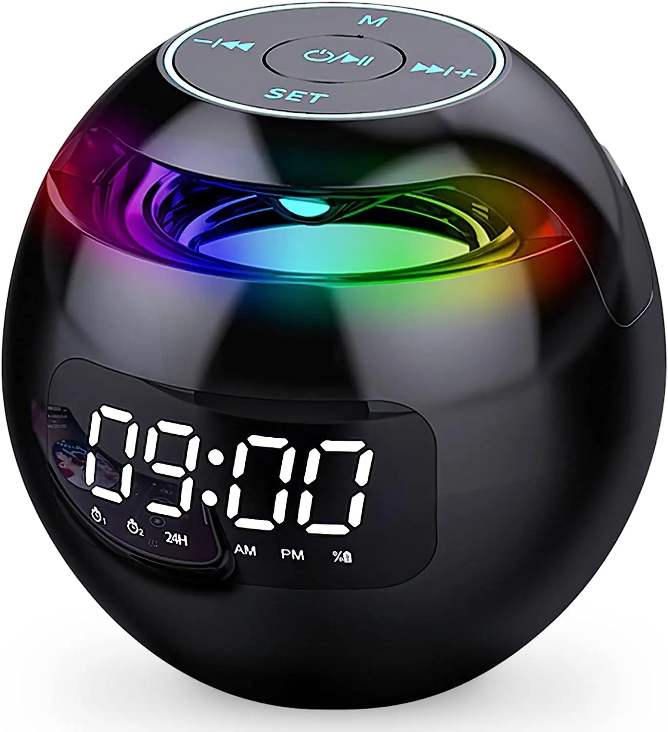 Altavoz inalámbrico portátil Luces LED Reloj despertador dual Altavoz Bluetooth con radio FM, compatible con tarjeta TF Reproducción DE MÚSICA