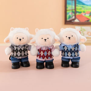 Porte-clés en peluche mignon en forme de petit mouton artiste, cadeau pour enfants, poupée agneau, porte-clés avec squelette interne mobile - Product Image 2