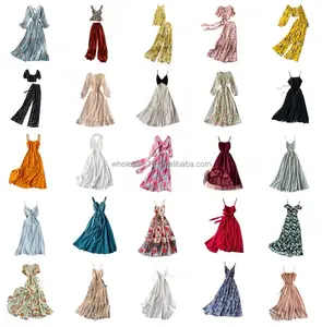 Wholesale Free Shipping M Boho Style Long Dress Summer Floral Print Vintage Chiffon Dresses Off Shoulder Beach Women Lace Woven