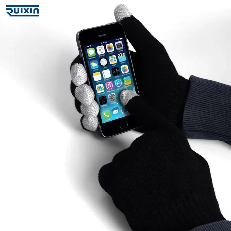 Sıcak satış özel örme dokunmatik ekran eldiveni kış akrilik örme eldivenler Unisex dokunmatik ekran eldiveni için Smartpad