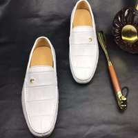 Dernières Chaussures de Luxe pour Hommes : Mocassins en Cuir de Crocodile Véritable Blancs, Chaussures Décontractées pour Hommes, Chaussures d'Affaires Italiennes Goodyear pour Hommes