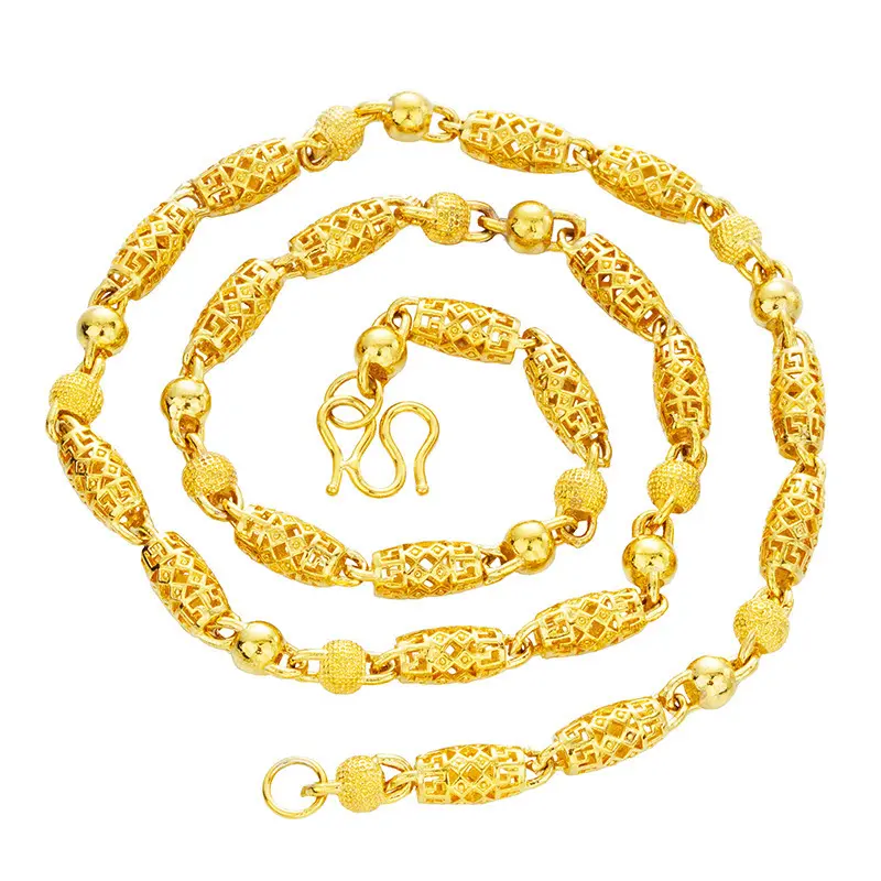 Vietnam Placer позолоченное оливковое полое ожерелье с буквами с покрытием из натурального золота 24 карат для мужчин долгое время не выцветает