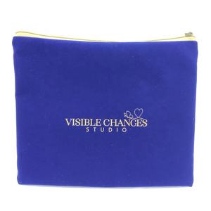 Personalized big blue <span class=keywords><strong>velvet</strong></span> lined Satin pouch zipper with embroidery Logo - Product Image 6