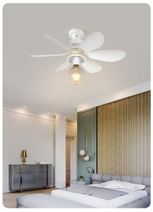 Ventilateur de plafond moderne design E27 avec lumière LED, télécommande rotative intelligente à 360 °, décoration d'intérieur pour le salon - Product Image 4