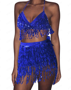 Pailletten Quasten Tanzen Sets Frauen Sexy Bauchtanz Kostüm Glänzender Neck holder BH und Hüfttuch Wickel gürtel Tänzer Rock Dance wear - Product Image 5