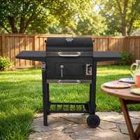 Barbecue à charbon de bois NL Premium moderne avec revêtement en poudre, chariot à roulettes, table latérale pliable, pour usage domestique et fêtes, barbecue extérieur