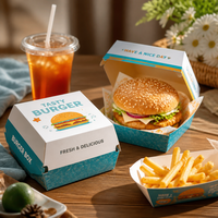 Boîte d'emballage pour hamburger avec couvercle à charnière, en carton blanc anti-graisse, pour emporter, taille personnalisée, pour la restauration rapide à emporter