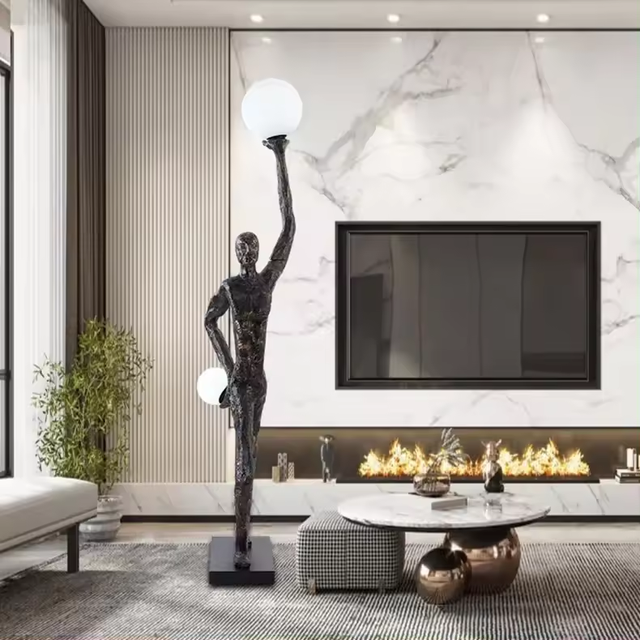 SCULTORE Modern Design Stand Lamp Art Custom Hotel Decoration People Big Black Resin Floor Lamp