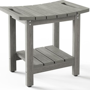 Shower <b>Stool</b> With <b>Storage</b> Rack Gray Solid Wood Indoor Spa Bathroom Chair Seat - Product Image 1