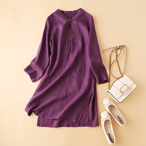 Nuovi <span class=keywords><strong>vestiti</strong></span> primaverili da donna abiti Casual in cotone canapa biologico a maniche lunghe - Product Image 3