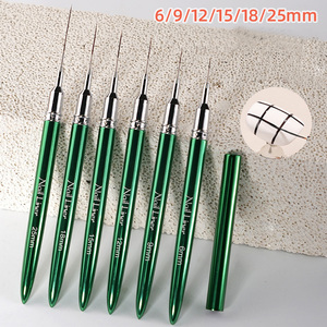 Private Label Green Metal Handle 12mm 15mm 18mm 25mm Extra Long Gel Nail Liner Brush Kit <b>Set</b> with Cap Manicure Salon Brushes - Product Image 3