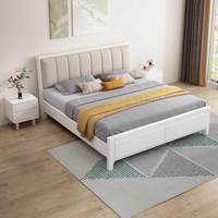 Lit Murphy minimaliste nordique avec rangement, tête de lit en chêne massif, plateforme, lit double Queen pour chambre principale