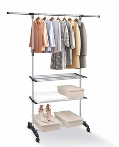 Stainless Steel Telescopic Clothes Garment <strong>Rack</strong> with <strong>Sotrage</strong> Shelf - Product Image 1