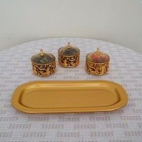 3-delige gouden metalen snackbox set, fruitschaal, decoratie voor thuis, decoratief ornament voor binnen, feestelijke & party benodigdheden, Ramadan
