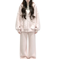 Ensemble de vêtements pour femmes de haute qualité et tendance, 2 pièces, haut à capuche à pois roses décontracté avec pantalon, collection automne