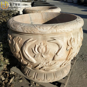 Pot de fleurs sculpté en pierre Jiahua, grande décoration de jardin extérieur, style asiatique, vase en pierre durable - Product Image 1