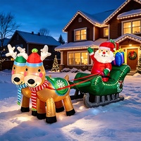 Traîneau de Noël gonflable de 24 mètres tiré par des rennes avec Père Noël, décorations lumineuses LED pour extérieur, en polyester