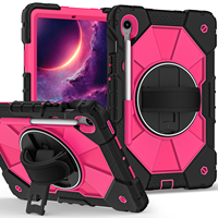 Étui robuste antichoc pour Samsung Tab S10 Lite S10 FE S9 FE S9 avec support rotatif à 360°, sangle d'épaule, sangle de main et support pour stylet – Noir et Rose Rouge