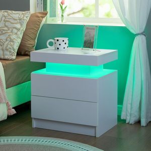 <strong>High</strong> <strong>Gloss</strong> White Night Stand Bedroom Furniture Wood LED Light Nightstand Bedside <strong>Table</strong>, <strong>End</strong> <strong>Table</strong> - Product Image 5