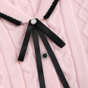 Cardigan en maille torsadée pour femme, manches longues, col contrastant avec lien, simple boutonnage, coupe ample, mode printemps - Product Image 2