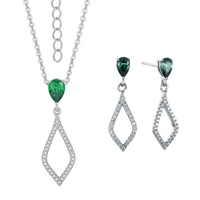 Ensemble collier et boucles d'oreilles en argent sterling QX S925 avec zircon cubique en forme de goutte, pavé losanges, vente en gros, personnalisable