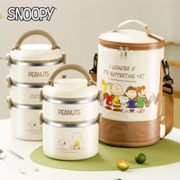 Snoopy Edelstahl Vierschichtige 2,1-3L Runde Niedliche Cartoon-Mikrowellen-Heizbare Tragbare Bento-Box für Büroangestellte