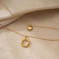 Collier superposé en or pour femmes, pendentif cœur en acier inoxydable et breloque anneau ouvert, double chaîne