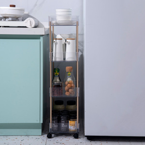Transparent Multi Layer Narrow <b>Storage</b> Cart With Wheels <b>Kitchen</b> Bathroom Organizer 4 Tier Movable Rack - Product Image 4