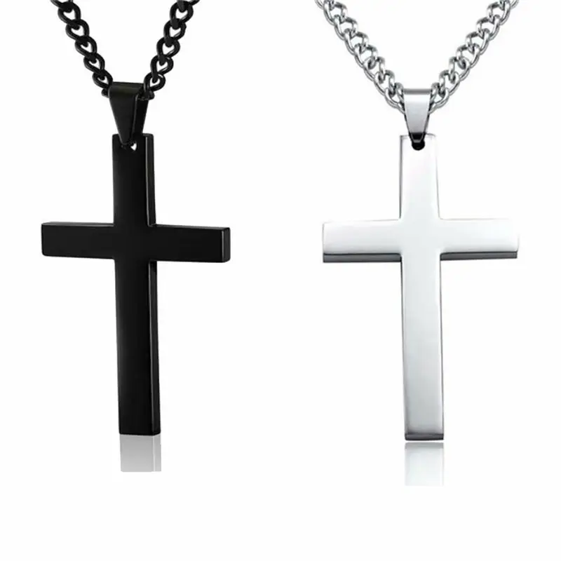 Nuevos productos punk accesorios de moda simples hip hop brillante Acero inoxidable hombre Cruz colgante collar para la venta