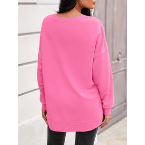 Fisoew Women's Crewneck <b>Sweatshirt</b> <b>Long</b> Sleeve Asymmetric Hem Loose Fit Casual Top Rose Red - Product Image 4