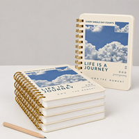 Carnet personnalisé avec couverture photo, finition crème mate, reliure spirale dorée, pages en carton épais, impression personnalisée de carnets à spirale.