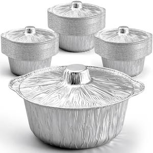 Grand récipient alimentaire jetable en aluminium, pot rond en aluminium avec couvercles pour la cuisson - Product Image 1