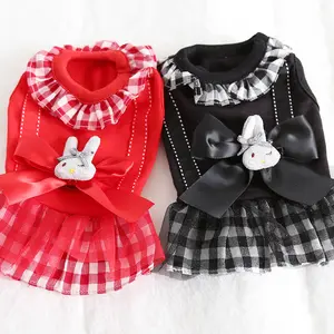 Sweet Rabbit Ruff Plaid Pet Skirt Dog Clothing Cat Dress